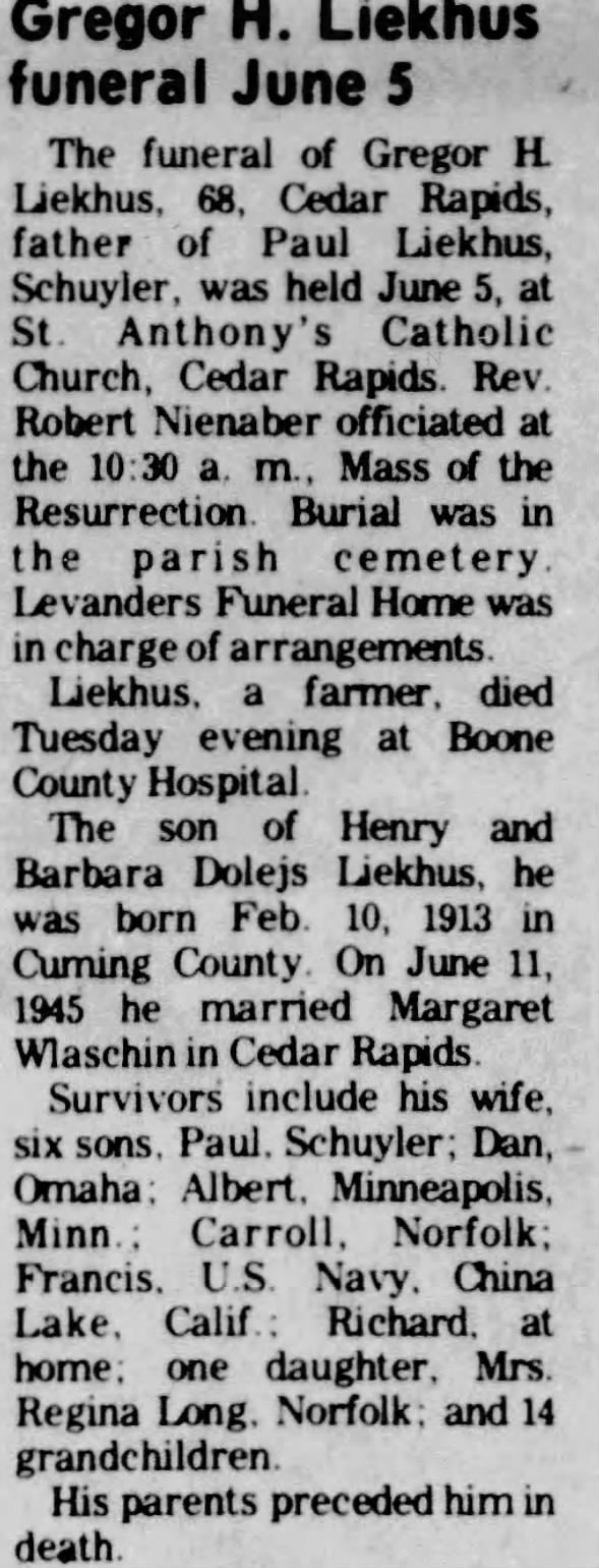 Obituary for Gregor H. Liekhus (Aged 68)
